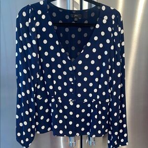 J. Crew Blue and White Puff Sleeve Wrap Blouse